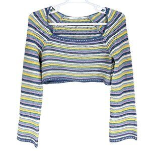Altard State NWT Womens M Layla Striped Crochet Cropped Sweater Boho Top Beachy